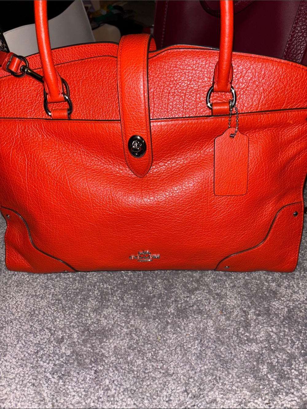 Coach Pebbled Leather Tote in Bright Orange